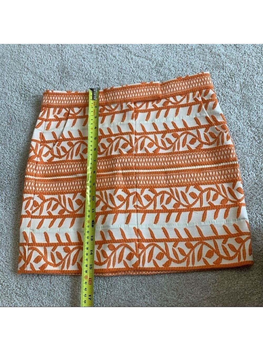 Holt Renfrew Orange & Cream Embroidered Cotton Mini Skirt Size 0 boho - Picture 7 of 8